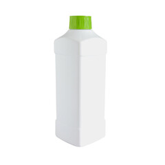 White bottle with green plastic cap on background.