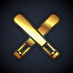 Gold Crossed baseball bat icon isolated on black background. Vector