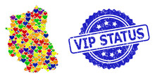 Blue Rosette Grunge Watermark With Vip Status Caption. Vector Mosaic LGBT Map Of Lublin Province From Love Hearts. Map Of Lublin Province Collage Formed With Love Hearts In Bright Color Hues.