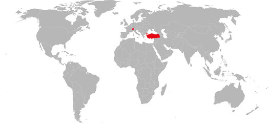 Wall Mural - Switzerland, turkey countries highlighted red on world map. Geographical map backgrounds.