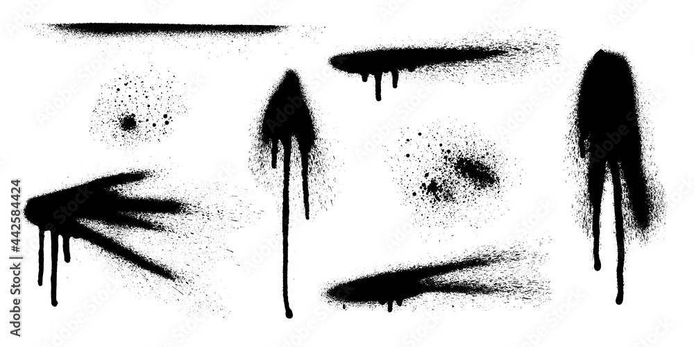 Set of graffiti spray banner. Vector spray paint shapes with smudges ...