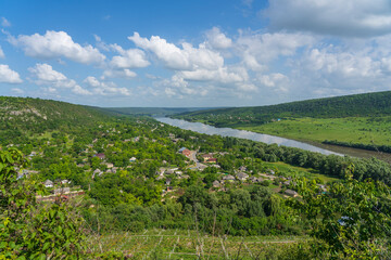 Wall Mural - Beautiful view of the village of Stroentsy and the Dniester River, Transnistria, Moldova