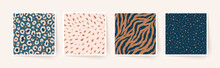 Set Of Animal Monochrome Seamless Patterns. Vector Animal Skin Prints. Fashion Stylish Organic Textures.