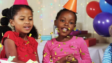 Poster - Animation of confetti falling over children having fun at party