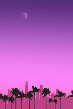 Los Angeles Cityscape Background With Palm Trees Silhouette