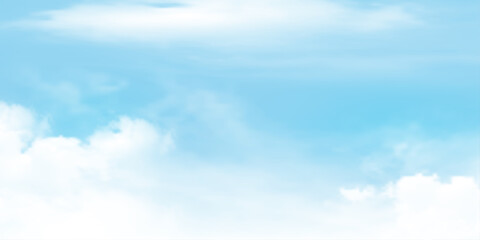 Wall Mural - Panorama Clear blue sky and white cloud detail  with copy space. Sky Landscape Background.Summer heaven with colorful clearing sky. Vector illustration.Sky clouds background.