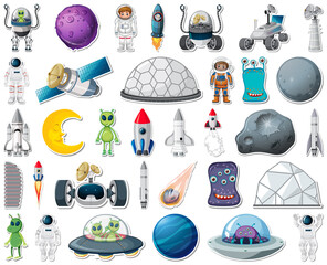 Wall Mural - set of stickers with solar system objects isolated