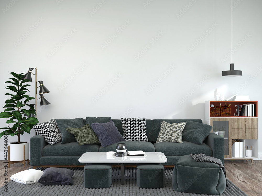 Living room decorated with chairs, sofa and small plant pots - obrazy, fototapety, plakaty 