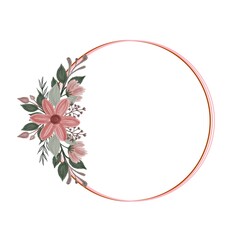 Wall Mural - circle frame with red and pink flower bouquet for wedding invitation