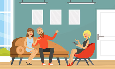 Sticker - Family Couple at Appointment with Psychologist Vector Illustration