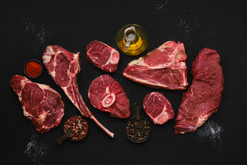 Wall Mural - Overhead composition with raw prime beef cuts