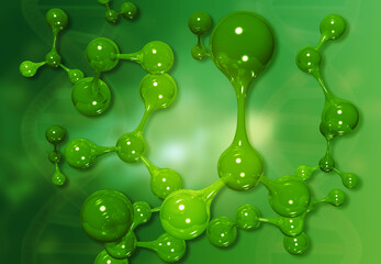 Green molecule abstract background. 3d illustration.