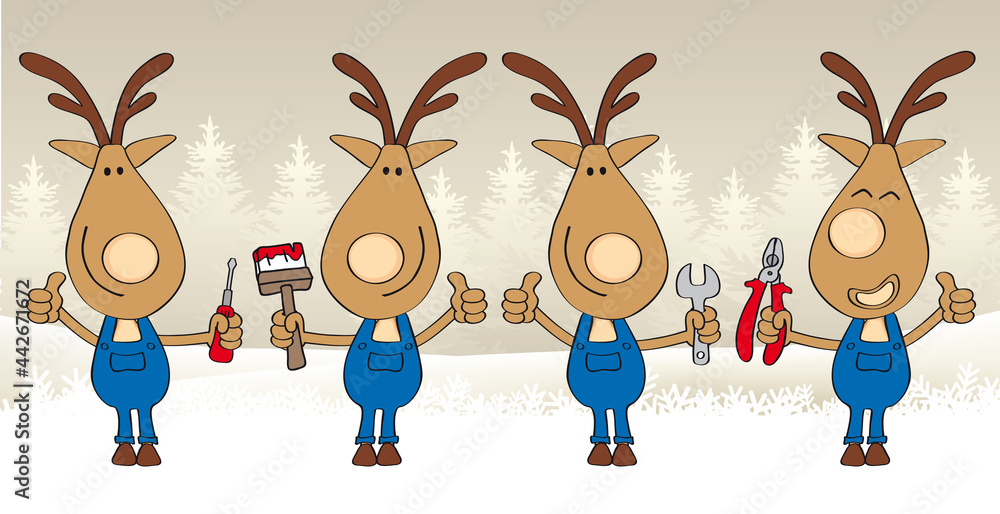 Stock Vektorgrafik weihnachten Hintergrund Rentiere Im Blaumann Mit stock-vektorgrafik-weihnachten-hintergrund-rentiere-im-blaumann-mit