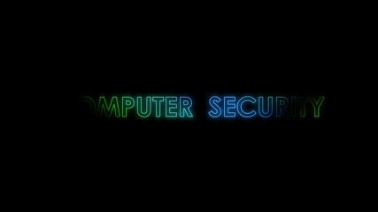 Wall Mural - 3d text creates computer security with glow color random effect on black background.