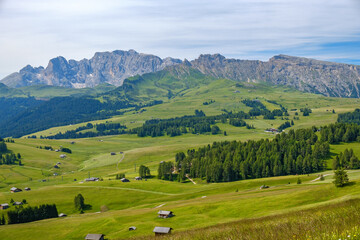 Wall Mural - view of a valley in the alps with meadows and barns