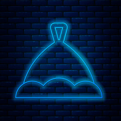 Wall Mural - Glowing neon line Sauna hat icon isolated on brick wall background. Vector