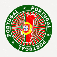 Wall Mural - Portugal round stamp. Logo of country with flag. Vintage badge with circular text and stars, vector illustration.