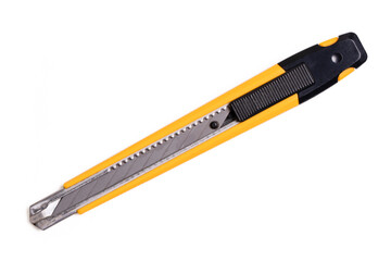 Yellow cutter knife on white background.