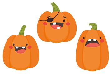 Wall Mural - Set of pumpkins for halloween in cartoon style. Vector isolates on a white background.