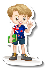 Wall Mural - A sticker template with a boy wearing American flag t-shirt cartoon character