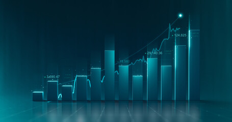 Wall Mural - chart of business data graph diagram and growth financial graphic report information on futuristic f