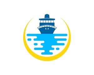 Sticker - Circle swoosh with abstract sea and cruise ship inside