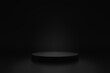 © ptgregus - Simple blank luxury black gradient background with product display platform. Empty studio with circle podium pedestal on a black backdrop. 3D rendering