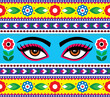 Indian truck art vector seamless pattern with Kali godess eyes and flowers - long vertical design