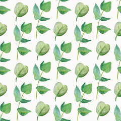 Naklejka na meble Green leaves doodle hand drawn seamless patern. Herbal, floral, greenery, leaf foliage background.
