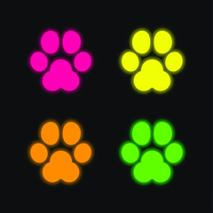 Wall Mural - Animal Track four color glowing neon vector icon