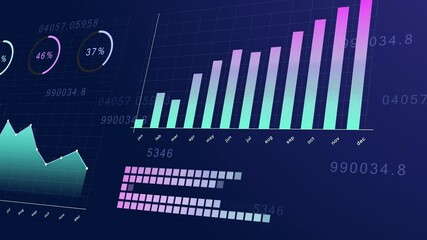 animation of graphics, financial diagram and charts showing profits and losses. elements for user in