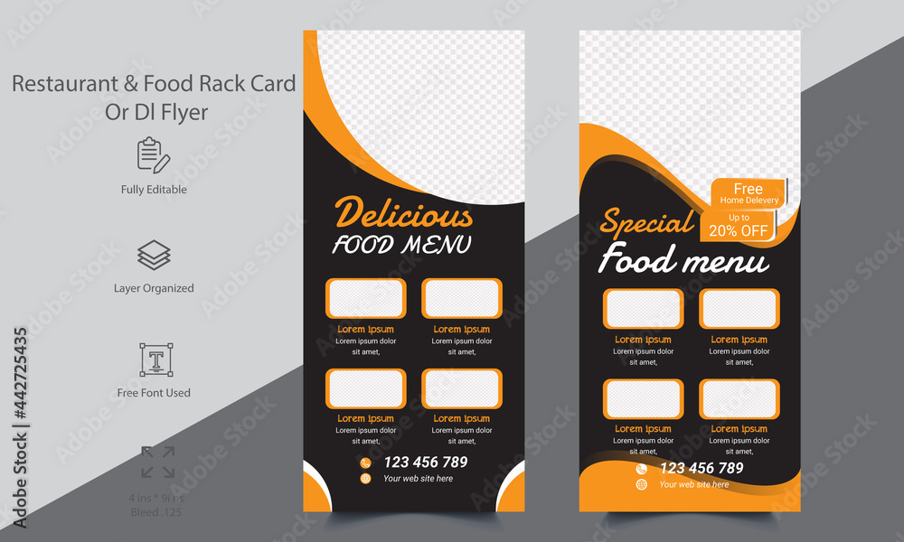 Rack Card Door hanger or l flyer template design. restaurant Roll-up ...