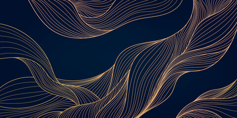 vector abstract luxury golden wallpaper, wavy line art background. art deco pattern, texture for pri
