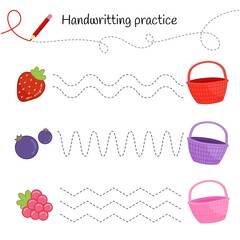 Poster - Handwriting practice sheet. Basic writing. Educational game for children. 