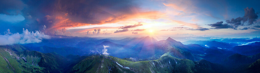 Canvas Print - Hoverla flying drone at sunset