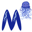 Medusa and the letter M. Funny alphabet for children with animals, for preschoolers learning letters