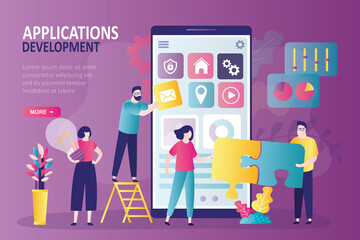 Wall Mural - development team customize and optimizes app. various icons on mobile phone screen.