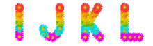 The Letters M, N, O, P Are Made Of Multi-colored Daisies. The Colors Of The Rainbow