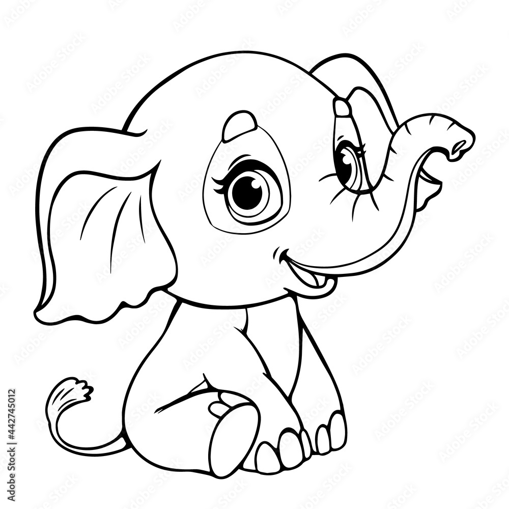 Baby elephant cute cartoon for coloring book. Vector illustration of a ...