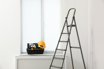 Poster - Window sill with tool box and ladder in room