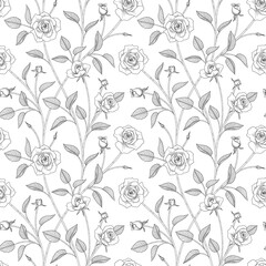  Seamless pattern rose floral hand drawn illustration..