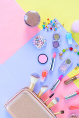 Wall Mural - Colorful make up flat lay scene