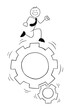 © Emrah_Avci - Stickman businessman character happy and running on the spinning gear, vector cartoon illustration