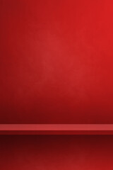 Wall Mural - Empty shelf on a red wall. Background template. Vertical backdrop