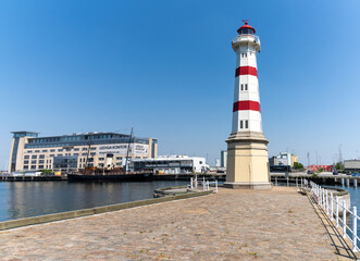 Wall Mural - view of the Malmo Old Light House in the harbor of downtown Malmo