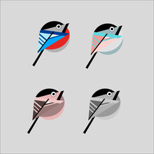 Set Of Birds. Stylized Birds. An Illustration For A Book, Children's Book, Website Or Magazine. It Will Fit As An Application Icon. Print For A T-shirt, Mug, Notebook, Diary.