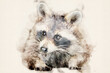 Raccoon with typical facial mask. Aquarelle, watercolor illustration.