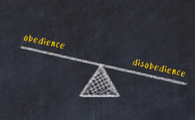 Balance Between Obedience And Disobedience. Chalkboard Drawing.