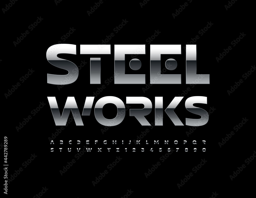 Industial Lettering Vector industrial logo Steel Works. Glossy metallic Alphabet Letters ...