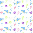 Colored sealife pattern with sharks and fishes Vector illustration